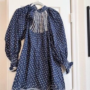 Doen Blue and White Floral Mini Dress (Beatrice Crotchet Lace)